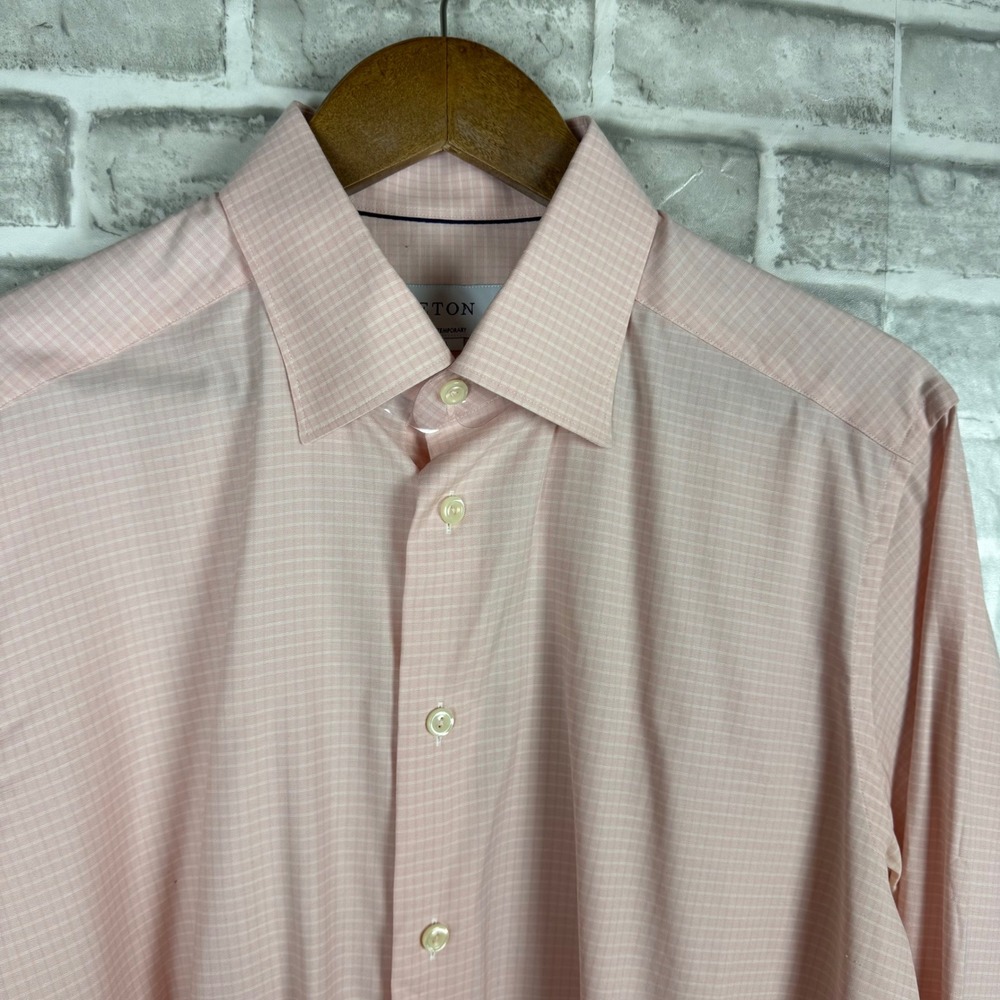 Eton Contemporary Fit Dress Shirt Mens 16.5 LARGE Pink Micro Check Long Sleeve